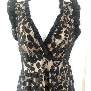 Black/ Nude Lace Floral Print Cocktail Dress